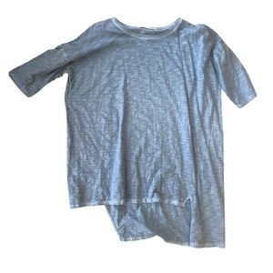 Peruvian Connection Women's Blue Cotton Slub Asymmetrical Hem Top‎ Lagenlook- M
